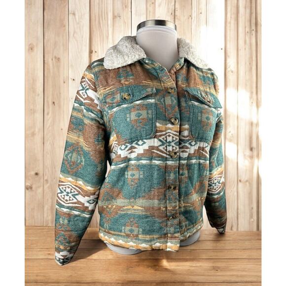 BKE Jackets & Blazers - BKE Aztec Print Shacket Southwestern Shirt Jacket Sherpa Western Button Medium